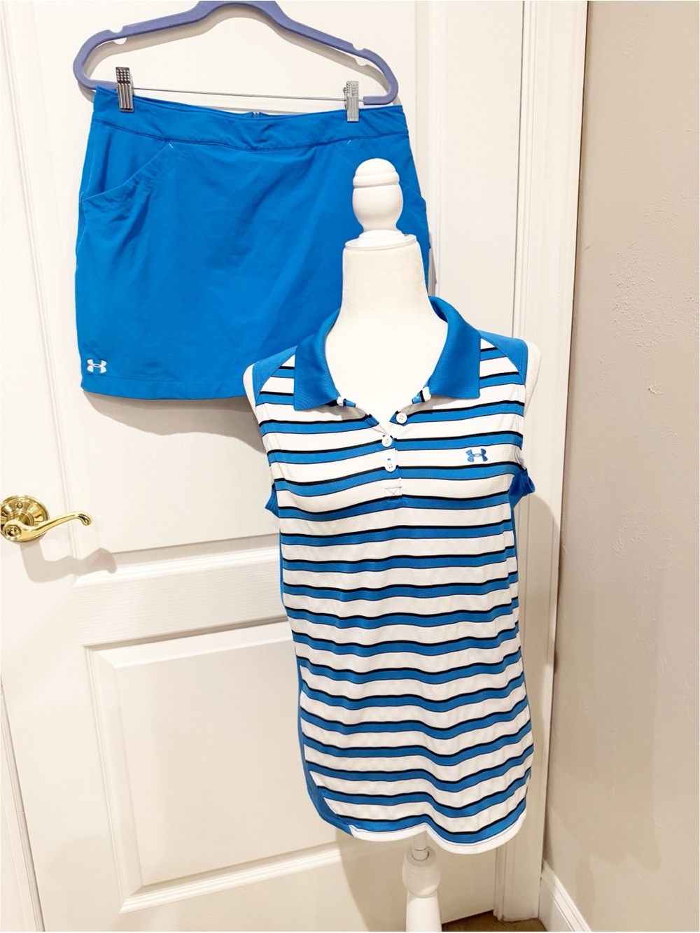 NWOT Under Armour Blue and White Striped Sleeveless Polo with Blue Skort